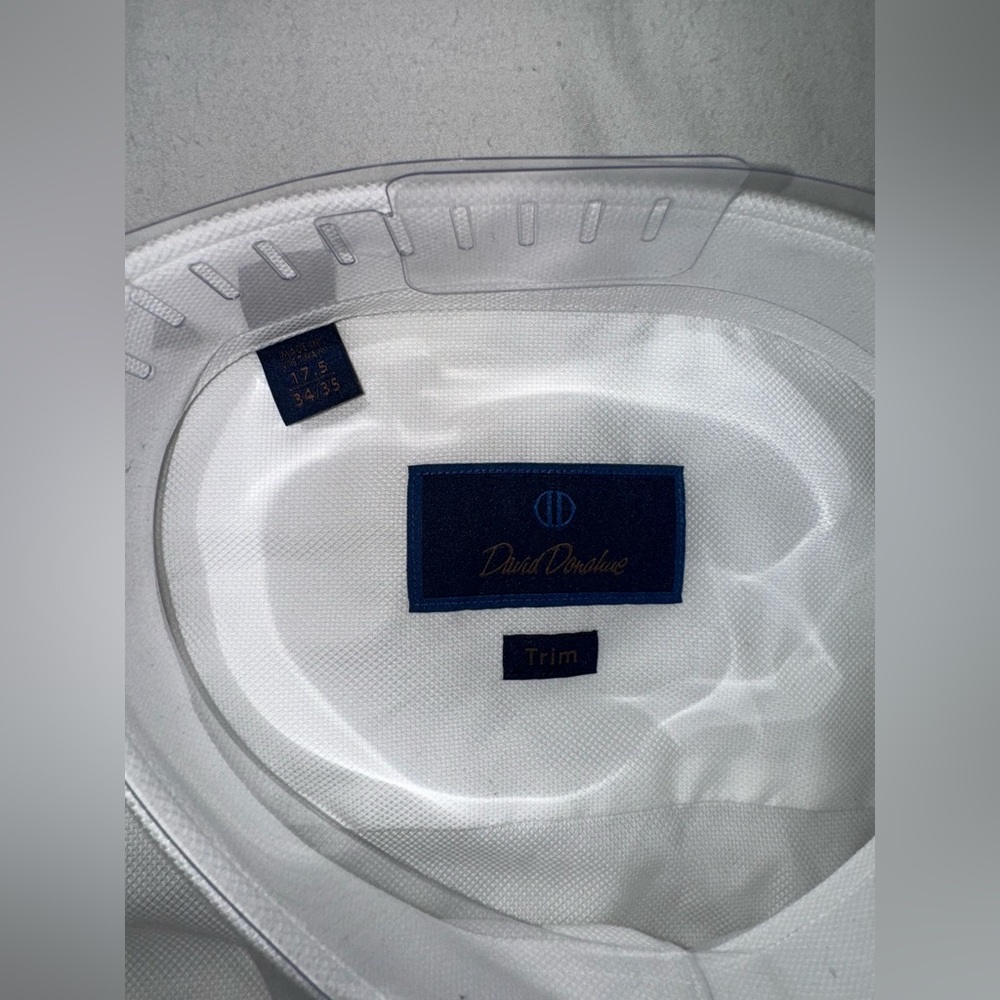 David Donahue White Dress Shirt. 34/35 Sleeves. 17.5 Neck. Trim Fit. - Picture 8 of 12